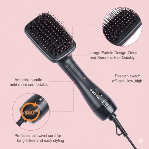 3-in-1 Hair Dryer Brush with Ionic Technology & Paddle Design