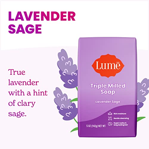 Lume Triple Milled Soap - Rich Moisture & Gentle Cleansing - Paraben Free, Phthalate Free, Skin Safe - 5 ounce (Lavender Sage)