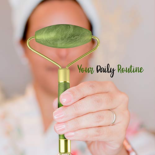 Natural Jade Roller? Gua Sha ? Lymphatic Drainage Tool for Face, Neck, Body - Anti Aging Treatment ? Reduces Wrinkles and Fine Lines