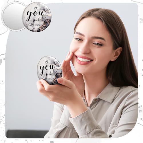 Tradder 100 Pcs 2.76 Inch Inspirational Mini Compact Mirror Bulk Makeup Pocket Purse Mirror for Women Mother's Day Quinceanera Coworker Employee Appreciation Gift Stuffer Items (Black)