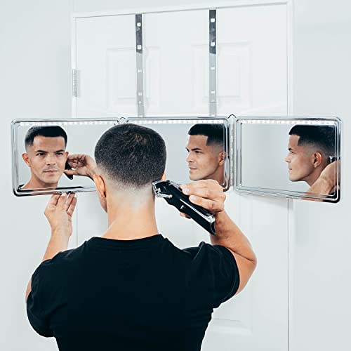 Self-Cut System Heaven Lights 3-Way Mirror with LED Lights & Chrome Glass for Men’s Haircuts