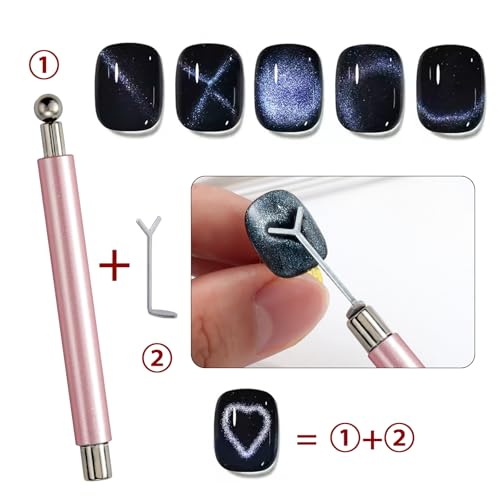 WOKOTO Cat Eye Nail Magnet Tool Set - 5 Dual-Head Pens & 6 Stencils
