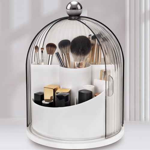 Makeup Brush Holder with Lid 360¡Æ Rotating Clear Dustproof Make Up Organizers for Vanity Bathroom Countertop, Transparent