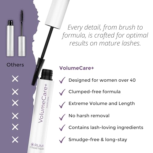 Rumi Cosmetiques VolumeCare+ Mascara for Mature Women, Natural Black, Waterproof