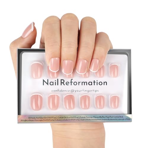 Press On Nails French Tip White Nude - 30 Reusable Fake Nails Kit
