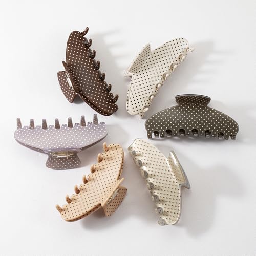 Mixcbe Large Acetate 4 Inch French Style Hair Claw Clip for Women - Coffee Polka Dots