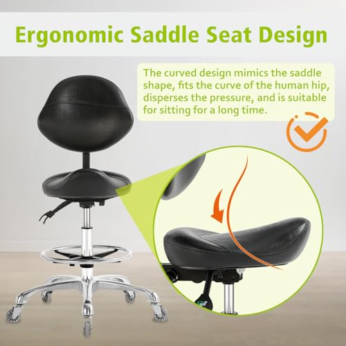 Saddle Stool Chair with Wheels - Ergonomic Height Adjustable