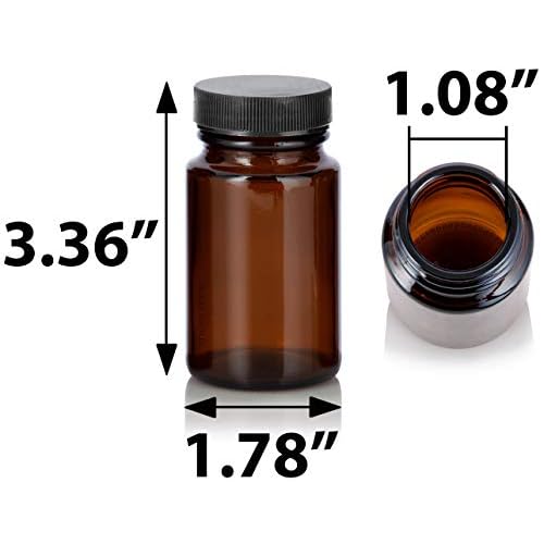 JUVITUS 2.5 oz / 75 ml Amber Glass Packer Bottle with Black Ribbed Lid (6 pack)