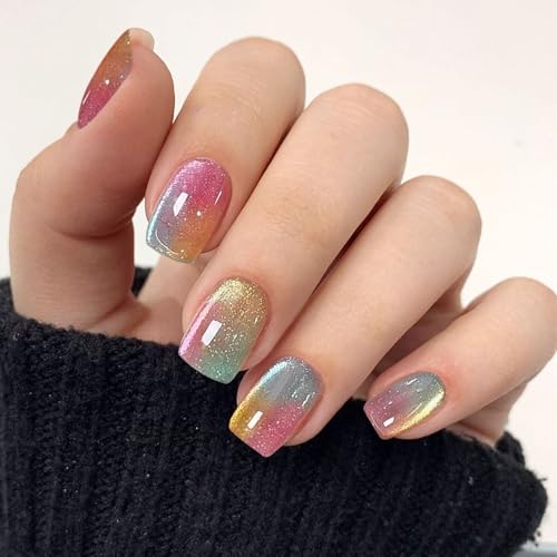 JMEOWIO Semi Cured Gel Nail Strips - Cat Eye Design, 20 Pack