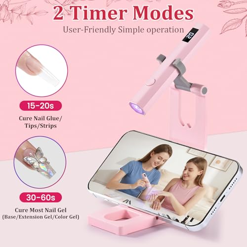 Handheld UV Nail Lamp with Stand - Mini Rechargeable Light for Gel Nails