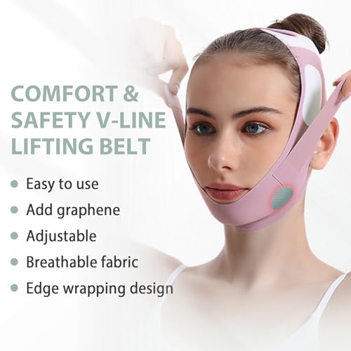 Graphene Face Lift Strap for Jawline Definition & Double Chin Reduction, Non-Surgical V-Shape Facial Slimmer for Skin Tightening and Firming, Reusable Anti-Aging Face Band for Women & Men (Purple)