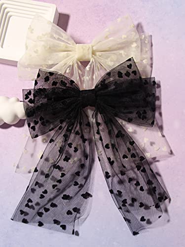 XFYUZR Women Bow Hair Clip - Long Tail Bridal Hair Clips Tulle Large Bows Barrettes Bachelorette Party Bow Veil Clip 2Pcs Women Girls Big Bow Barrettes Small Dots Bows(Multi layers)