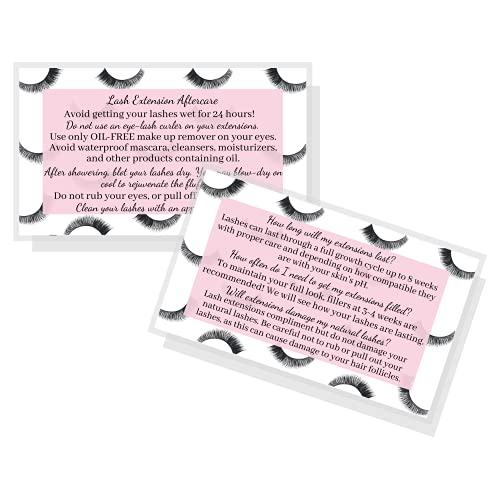 Lash Extension Aftercare Cards - 50 Pack, 3.5x2" Pink Design