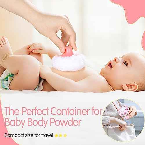 3 Pieces Body Powder Puff and Container, Baby Powder Container Floral Pattern with Large Fluffy Plush Puff Spoon, Baby Woman Loose Dusting Powder Tea Box for Home & Travel Use (Pink, Blue and Yellow)