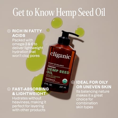 Cliganic Organic Hemp Seed Oil For Skin, Face & Hair - 100% Pure Cold Pressed Natural Unrefined
