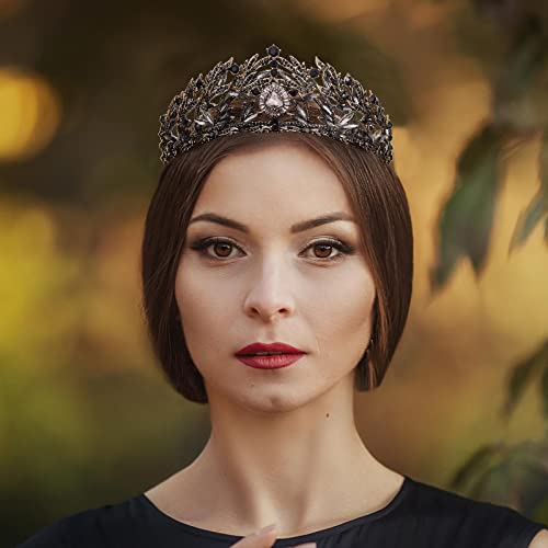 AW BRIDAL Black Vintage Tiara Crown for Wedding & Party, Bridal Headpiece