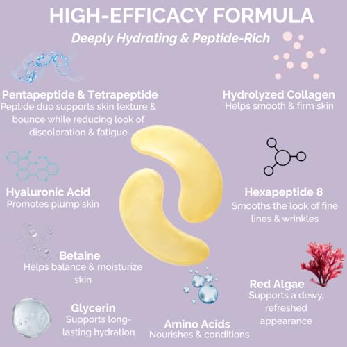 Under Eye Patches for puffy eyes and dark circles, Collagen & Peptides Skincare, Gold Eye Masks for dark circles and puffiness, Self Care Gifts for Women & Men, Under Eye Mask Patches-Gold 24 Pairs