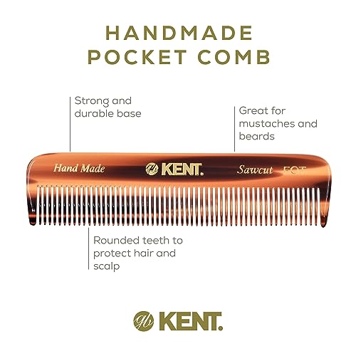 Kent FOT Tortoise Fine Tooth Comb for Men - Handmade Pocket Comb for Travel, Styling, Fine or Thinning Hair, Mustache and Beard Care Handpolished Saw-Cut Made in England
