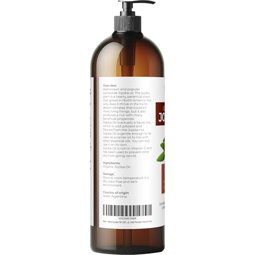 velona Jojoba Oil USDA Certified Organic - 32 fl oz (With Pump) | 100% Pure and Natural | Golden, Unrefined, Cold Pressed, Hexane Free | Moisturizing Face, Hair, Body, Skin Care
