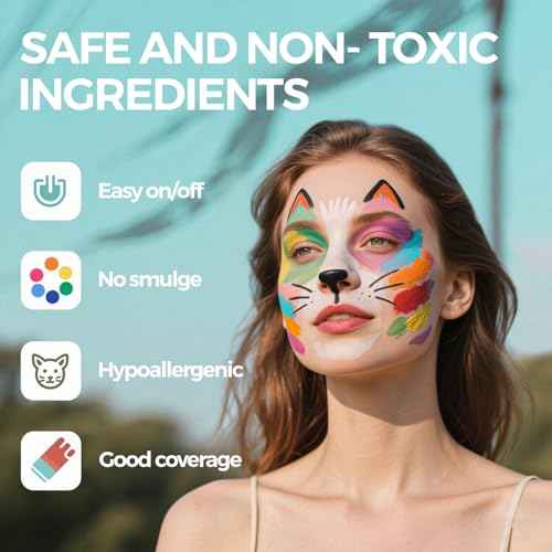 Face Painting Kit for Kids & Adults, Split Cake Face Paint Palette, Water Activated Face Paint with 4 Brushes, Safe & Quick-Dry, Perfect for Halloween Party Birthday Cosplay