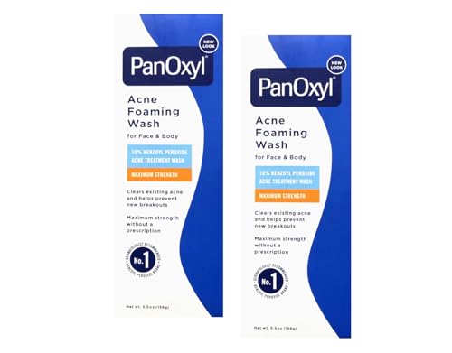 PanOxyl 10% Benzoyl Peroxide Acne Foaming Wash 5.5 oz Pack of 2 - Maximum Strength