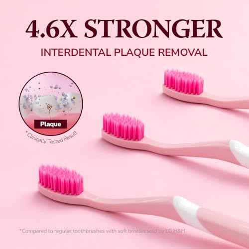 HIMALAYA PINKSALT Natural Toothbrush - Medium Toothbrushes for Adults, Plaque Remover for Teeth, Tapered Bristles Gentle on Teeth and Gum, Deep Clean Toothbrush