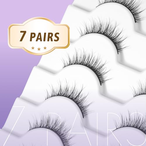 False Eyelashes 7 Pairs Kit with Lash Glue - Reusable Faux Mink Strips