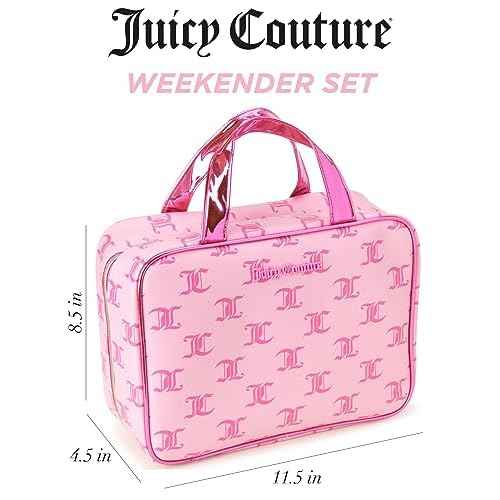 Juicy Couture Pink Makeup Bag Cosmetics Organizer Travel Essentials Weekender Logo Shiny Trim