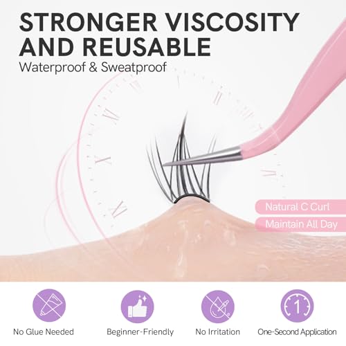 Self Adhesive Lash Clusters DIY Eyelash Extensions C Curl Natural 42Pcs Pre-Glued Cluster Lashes 11-13MM No Glue Individual Lashes Self Application at Home(Idol)