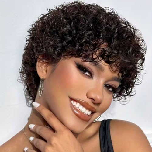 Adette Brazilian 6" Short Curly Wig with Bangs, 180% Density, Natural Black – 602-1B