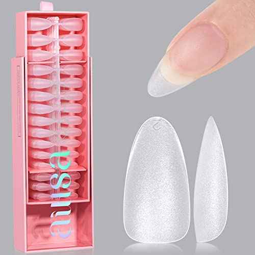 AILLSA Almond Nail Tips 450pcs Soft Full Cover Gel Nails Tips Matte Pre-shaped Press On False Extension Gelly Nail Tip for Acrylic Nails Professional, 15 Sizes Medium Nails Tip for Beginners