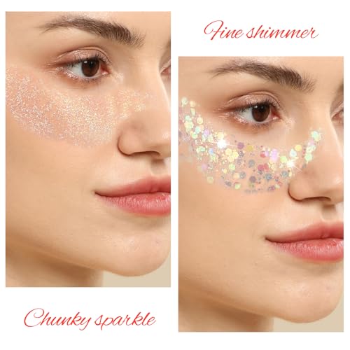 Body Glitter Kit - 8 Colors 8ml Tubes with Brush for Face Hair
