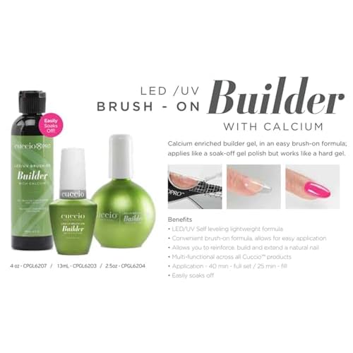 Cuccio Pro Brush-On Builder Gel with Calcium ? LED and UV Self-Leveling Formula ? Soak-Off Gel with Hard Strength ? Chip-Resistant Clear Finish ? 4 oz