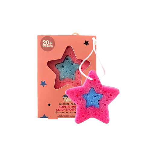 All-Natural Soap-Infused Sponge for Kids and Tweens Body Wash, Gentle on Skin, 20+ Uses (Peaches and Dreams)
