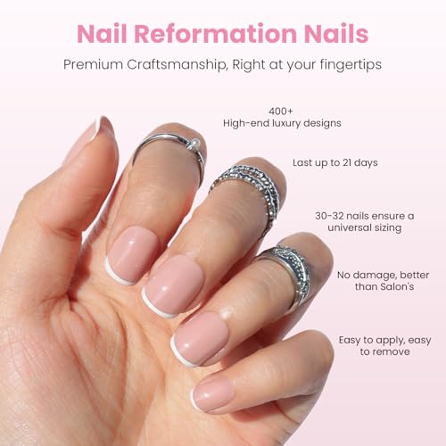 Press On Nails French Tip White Nude - 30 Reusable Fake Nails Kit