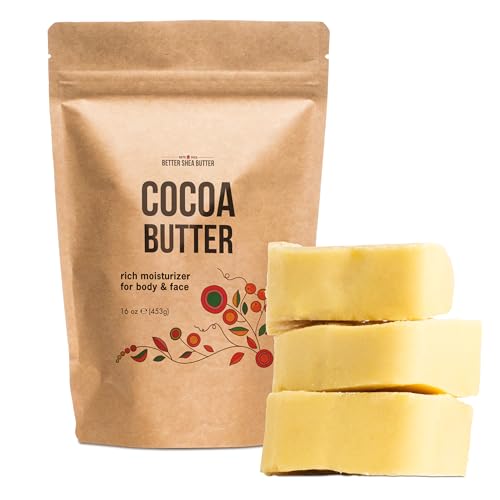 Better Shea Butter Raw Cocoa Butter - Unrefined, 100% Pure, Food Grade - Use for Cocoa Lip Balm, Stretch Marks Cream, Cacao Butter Cream, Scars Oil, Whipped Lotion - Skin & Hair Moisturizer 1LB Block