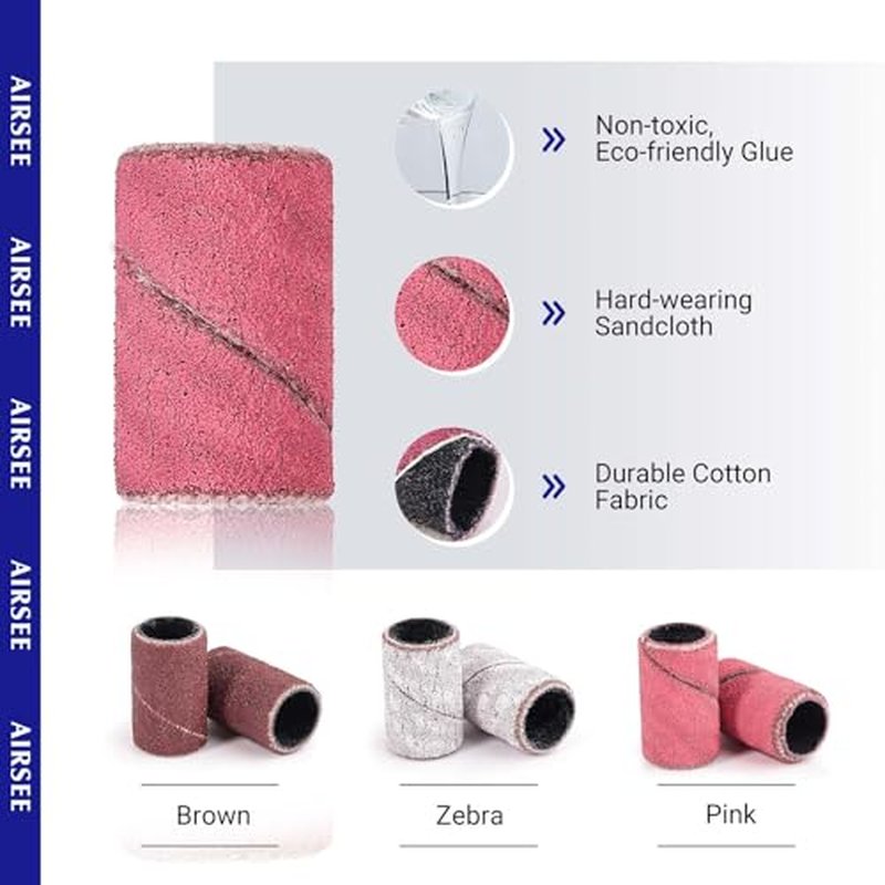 AIRSEE 100-Piece Nail Sanding Bands Set - 240 Grit Fine for Nail Drill