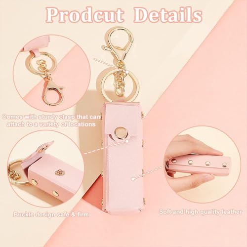 3-Pack Leather Lipstick Holder with Metal Hook Clip