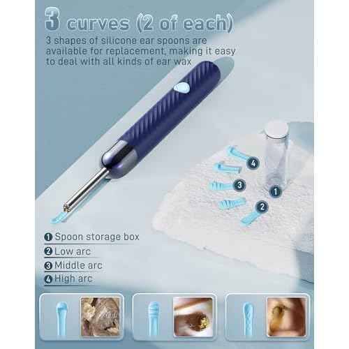 Ear Wax Removal Tool Camera - Ear Wax Removal Kit - Ear Cleaner with Camera - 1080P HD Ear Camera with 6 Ear Spoon - Ear Cleaner for iOS & Android