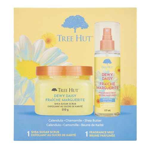 Tree Hut Dewy Daisy Gift Set, Exfoliating Body Scrub & Hydrating Body Spray, Skin Care Bundle, Holiday Gift & Stocking Stuffer, 18 & 6 fl oz