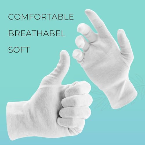ANSMIO 100% Cotton White Gloves for Dry Hands & Sleeping, Size M - 2 Pairs