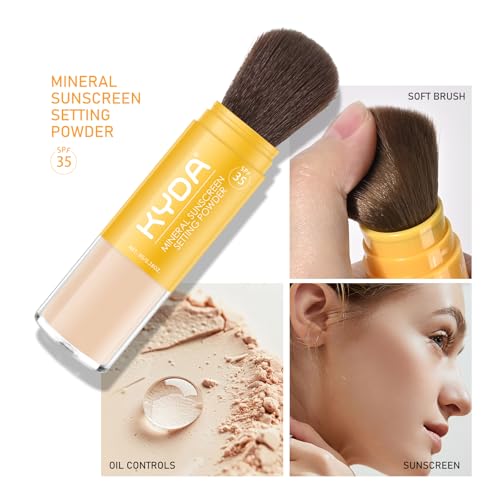 Mineral Sunscreen Setting Powder, SPF 35 Translucent Brush Powder, Long Lasting Lightweight Breathable Loose Powder for Face,Scalp & Hair, Oil Control Natural Matte Finish