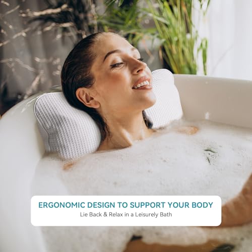 YUET Bathtub Pillow with Suction Cups - Non-Slip Bath Headrest
