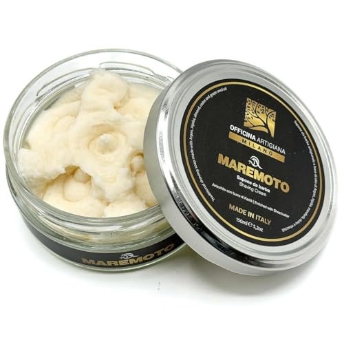Officina Artigiana Milano, Maremoto Shaving Soap 150ml ? Luxury Italian artisan wet shaving soap with 46% wellness oils & shea butter ? aquatic ozonic marine scent ? vegan skincare