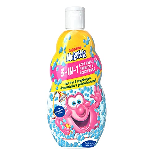 Mr. Bubble Kids Original 3in1 Shampoo, Conditioner, Body Wash ? Hypoallergenic, Tear Free Bubble Gum Scented, Creates Big Bubbles In The Tub And Shower (Pack Of 2 Bottles, 16 fl oz Each)
