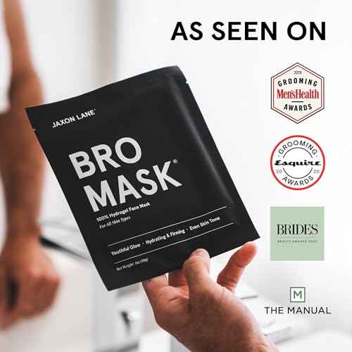 JAXON LANE BRO MASK Premium Korean Face Mask for Men (2 x 4 Pack) - Anti Aging Sheet Masks w/Hydrogel, Vitamin C, Hydrolyzed Collagen, & Hyaluronic Acid - Perfect Skin Care Stocking Stuffers for Men