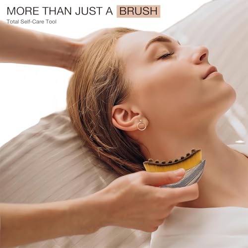 Lymphatic Contour Face Brush for Lymphatic Drainage Soft, Facial Brush for Lymphatic Drainage Reduces Puffiness, Dry Guasha Brushes Ergonomic Tool Relieve Fatigue 2 PCS Walnut