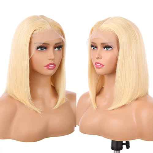 613 Blonde Bob Wig Human hair 180 Density 13x4 Blonde Lace Front Wigs Human Hair Pre Plucked With Baby Hair 613 HD Lace Frontal Wig Straight Glueless Wigs Short Bob Wig For Women 10 Inch