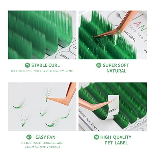 Colored Eyelash Extensions Green 0.07 D Curl 8-15mm Mixed