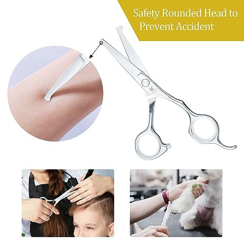 6.1 inch Kids Hair Cutting Scissors Safety Rounded Tips Haircut Scissors, K KaCaKaCa Professional Safe Hair Cutting Shears for Baby, Toddler, Children, Women and Men, Barber, Salon and Home Use